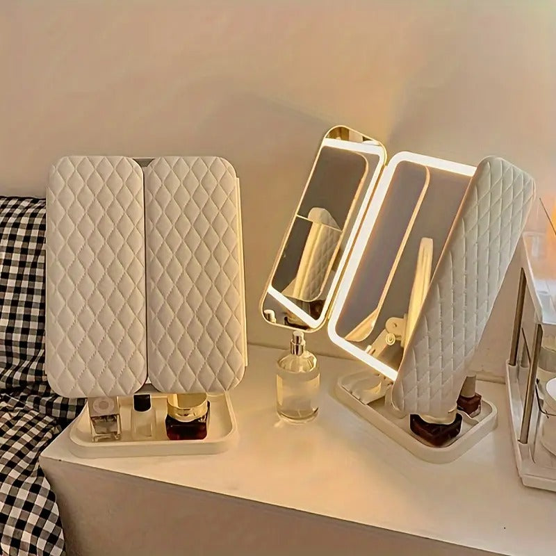 "Espejo LED HD Trifold Luxe: Ilumina tu Belleza con Elegancia"