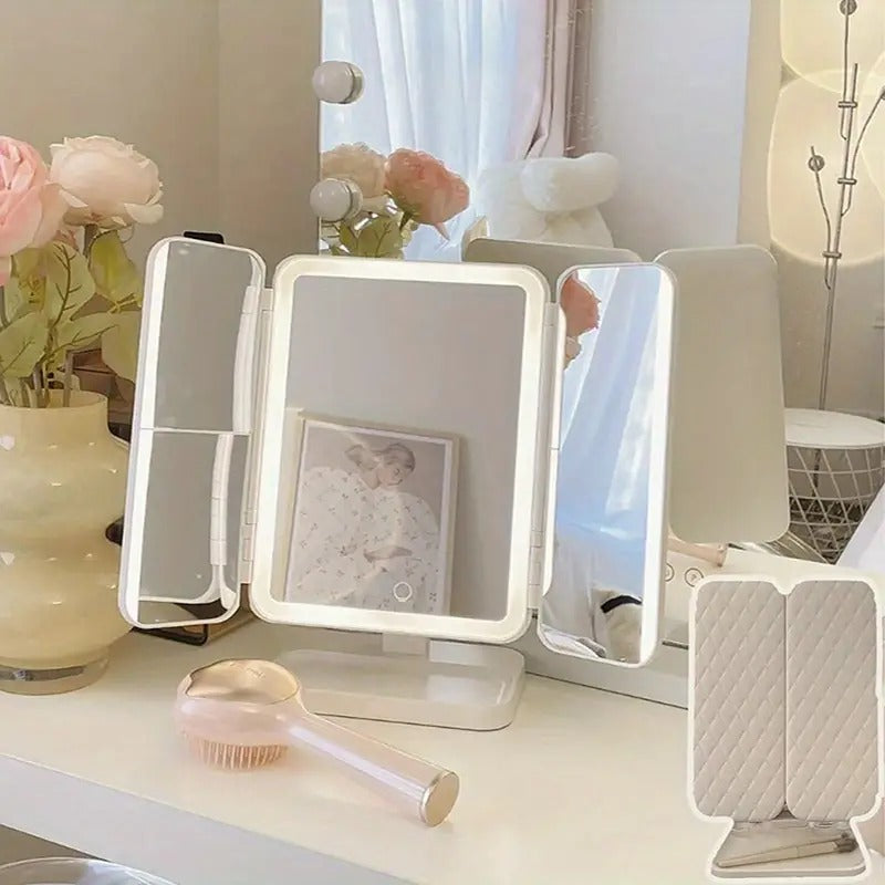 "Espejo LED HD Trifold Luxe: Ilumina tu Belleza con Elegancia"