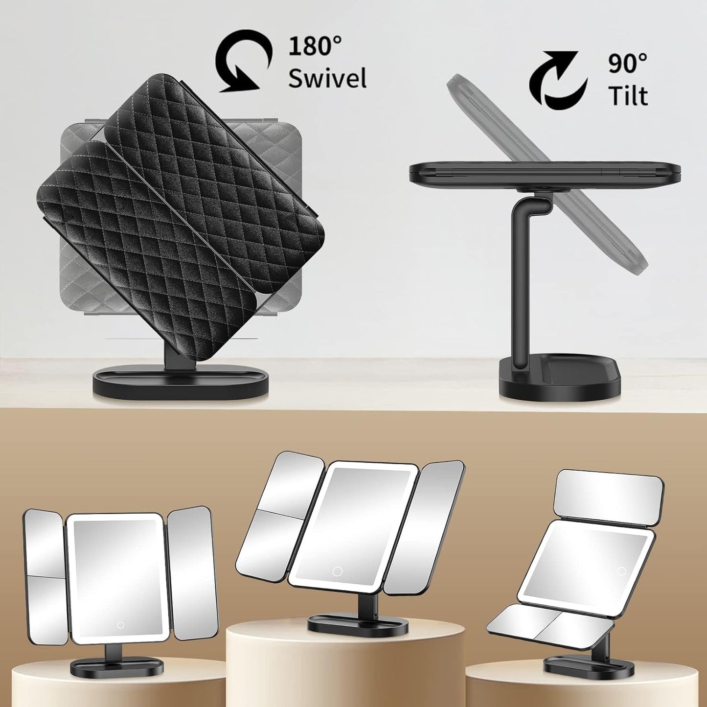 "Espejo LED HD Trifold Luxe: Ilumina tu Belleza con Elegancia"